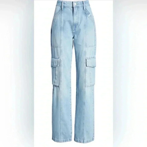 FRAME High Waist Utility Straight Leg Light Wash Jeans, Size 23